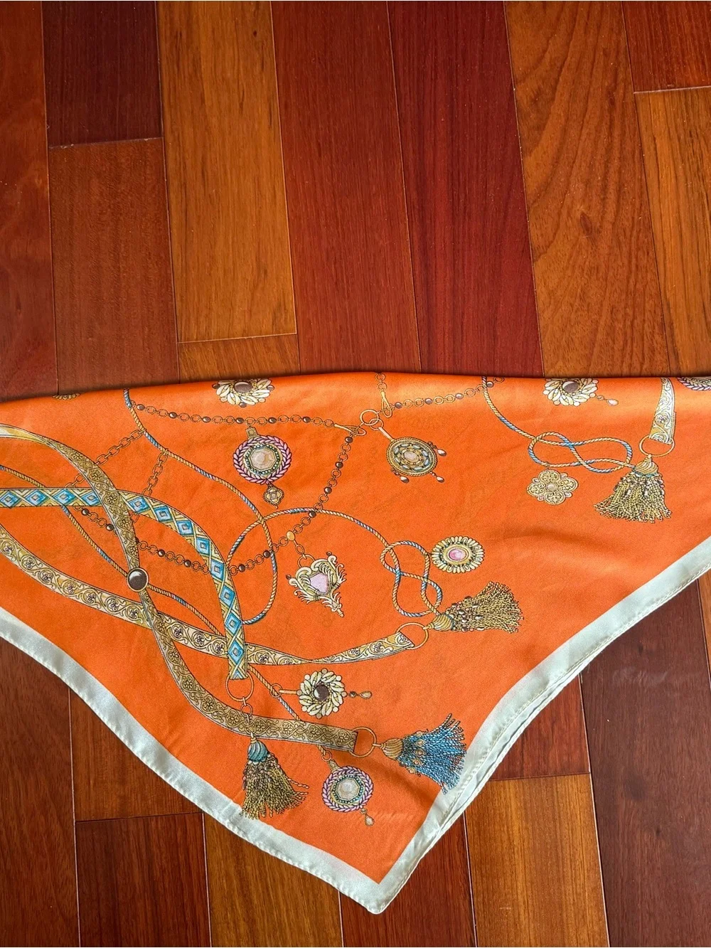 Sam Edelman Orange & Blue Ornate Silk-Feel Square Scarf